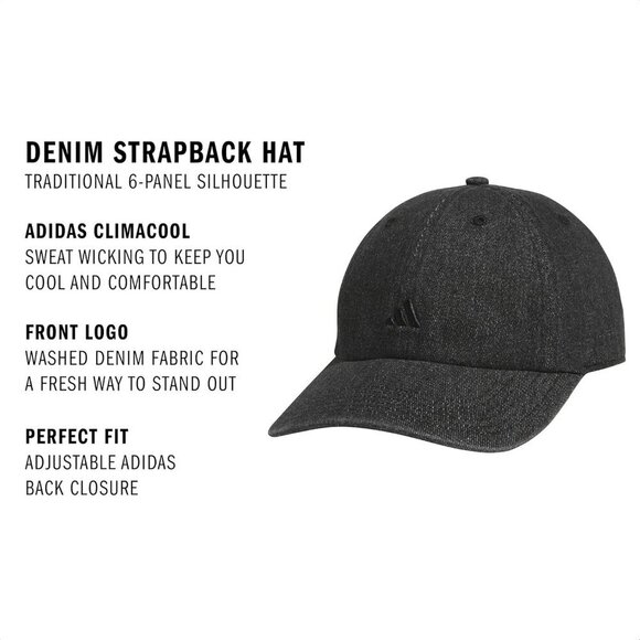 Adidas Womens Black Denim Black Saturday Baseball Adjustable Cotton Athletic Hat main image 4